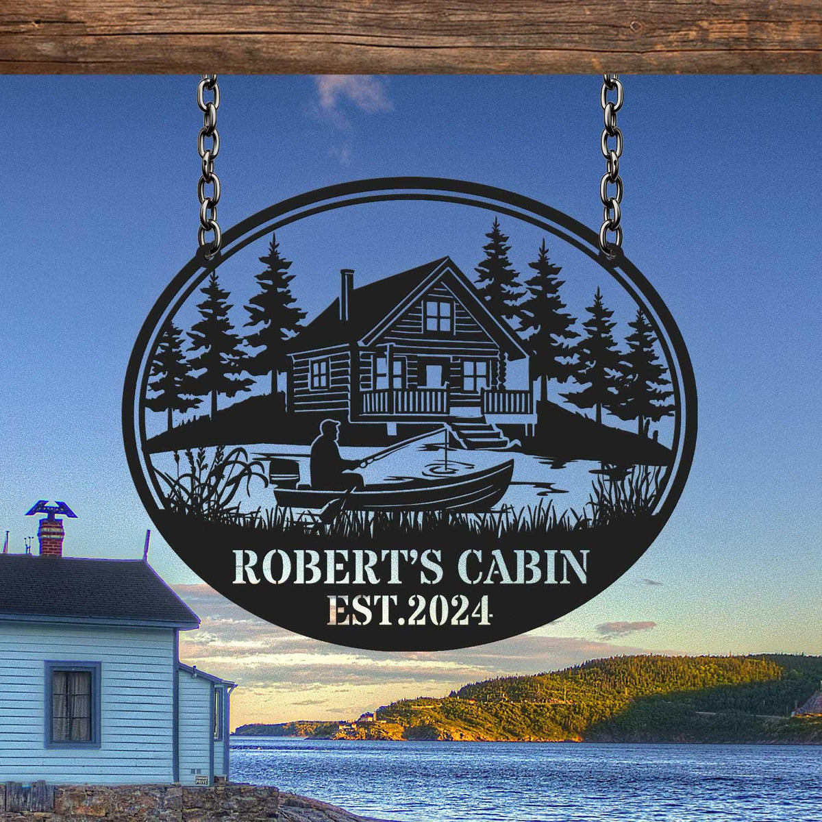 Custom Fishing Metal Cabin Sign Personalized Cabin Metal Sign Fisherman Gift Fishing Wall Decor Wood Cabin Sign Lodge Decor