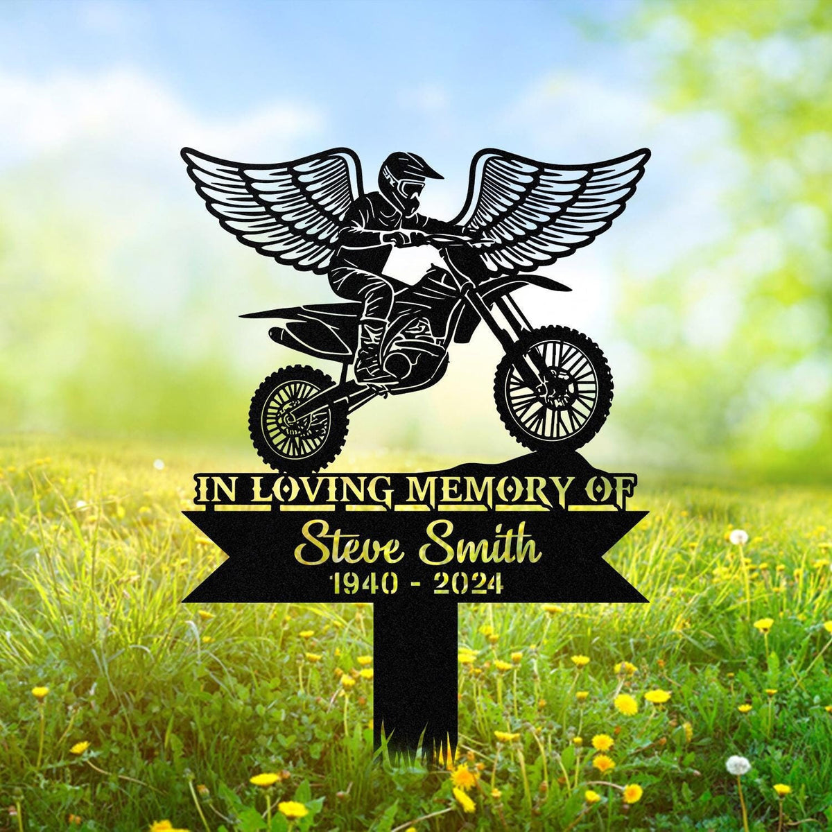 Custom Motorcycle Memorial Metal Stake Dirtbike Motocross Biker Metal Sign Custom Name Motorbiker Grave Marker Motorcycle Sympathy Gift