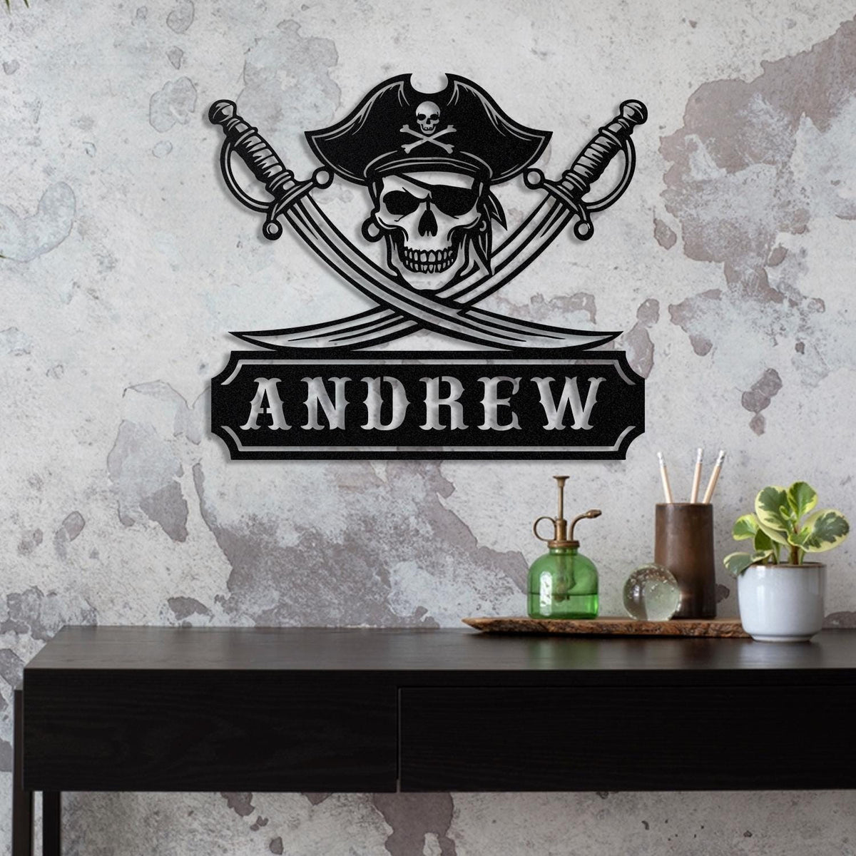 Custom Pirate Skull Metal Sign With Led Lights Personalized Pirate Ship Name Sign Pirate Wall Decor Skull Wall Decor Kids Room Decor
