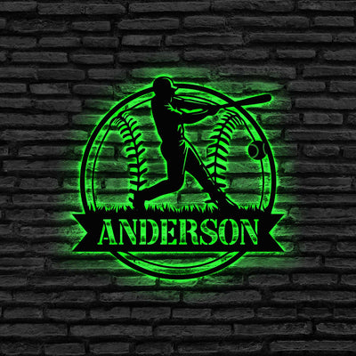 Custom Baseball Metal Sign With Led Lights Baseball Sign Softball Player Name Sign Baseball Wall Art Sport Room Decor