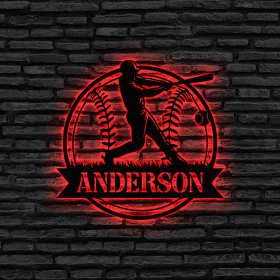 Custom Baseball Metal Sign With Led Lights Baseball Sign Softball Player Name Sign Baseball Wall Art Sport Room Decor