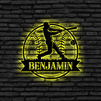 Custom Baseball Metal Sign With Led Lights Baseball Sign Softball Player Name Sign Baseball Wall Art Sport Room Decor