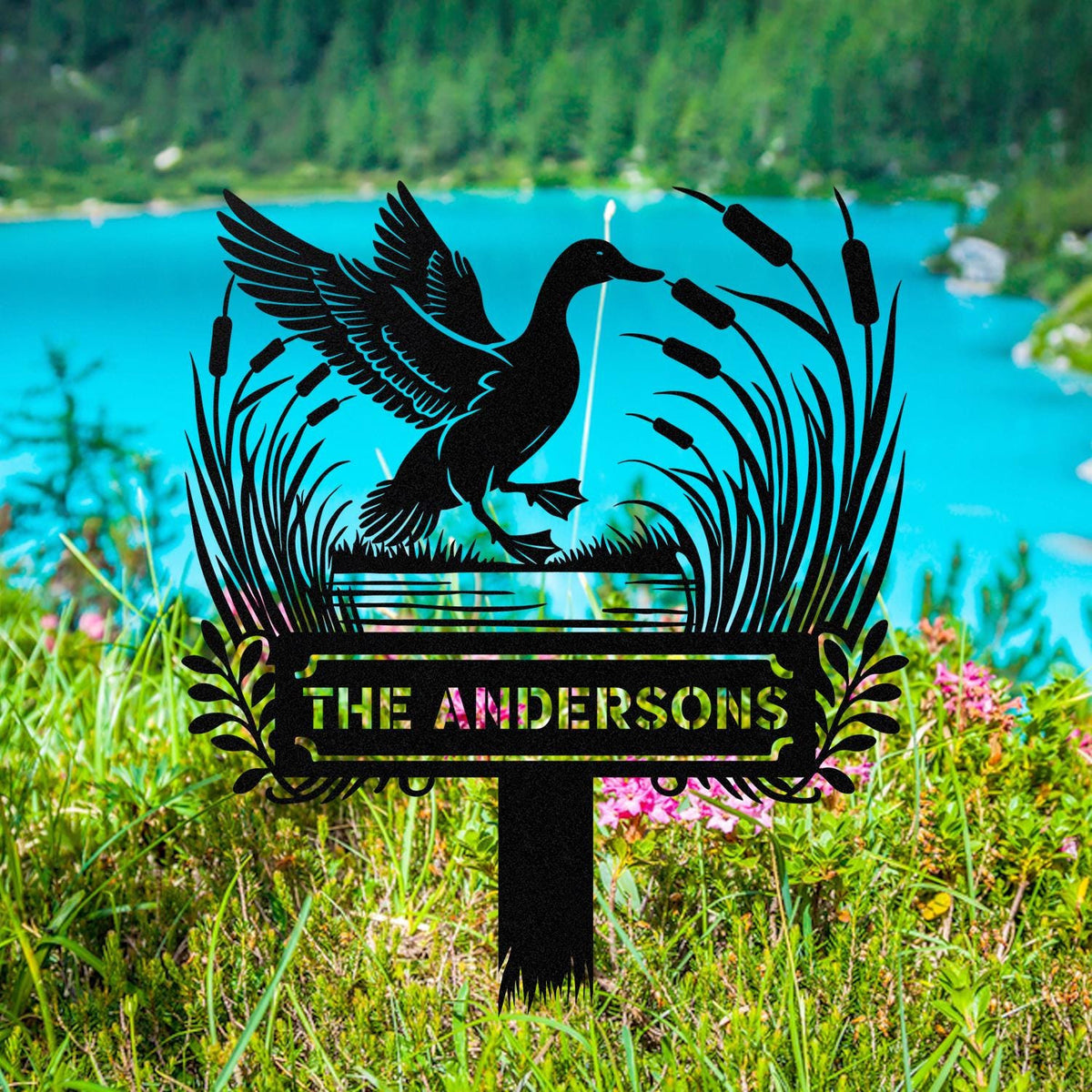 Custom Mallard Duck Metal Yard Stake Personalized Duck Hunting Stake Family Name Sign Duck Yard Stake Lake House Decor