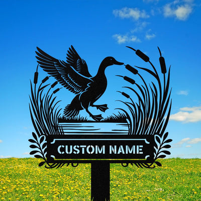 Custom Mallard Duck Metal Yard Stake Personalized Duck Hunting Stake Family Name Sign Duck Yard Stake Lake House Decor