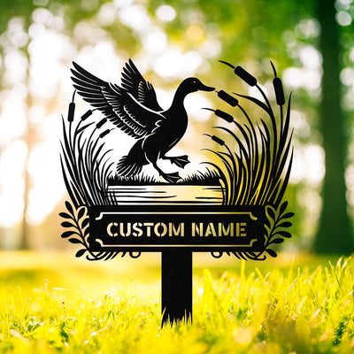 Custom Mallard Duck Metal Yard Stake Personalized Duck Hunting Stake Family Name Sign Duck Yard Stake Lake House Decor