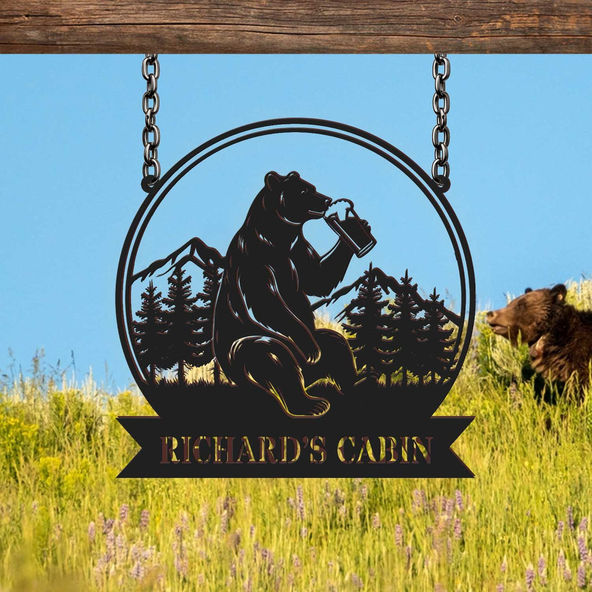 Custom Bear Beer Cabin Metal Sign Bear Drinking Beer Sign Cabin Decor Lodge Decor Outdoor Sign Bear Decor Gift For Dad Man Cave Sign