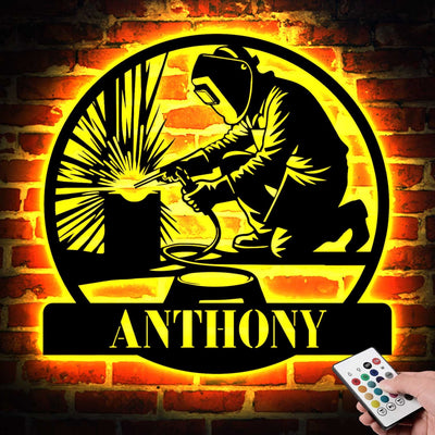Custom Welder Metal Sign With Led Light Welding Sign Welder Wall Art Personalized Welder Name Sign Welder Gifts Gift For Dad