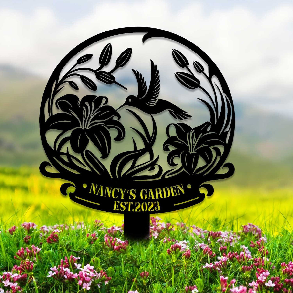 Custom Hummingbird Metal Stake Hummingbird Sign Garden Decor Metal Yard Art Gift For Mom Outdoor Gardening Garden Name Sign
