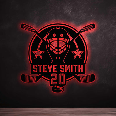 Custom Hockey Sign With Led Light Personalized Name Number Wall Art Led Light Hockey Gifts For Boys Bedroom Gift Hockey Lover