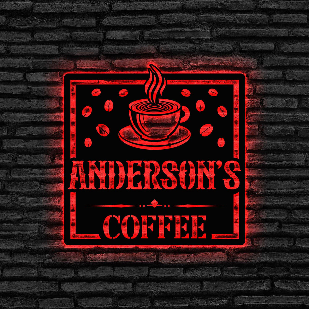 Custom Coffee Bar Metal Wall Art Led Light Personalized Coffee Lover Name Sign Patio Housewarming Christmas Home Decor