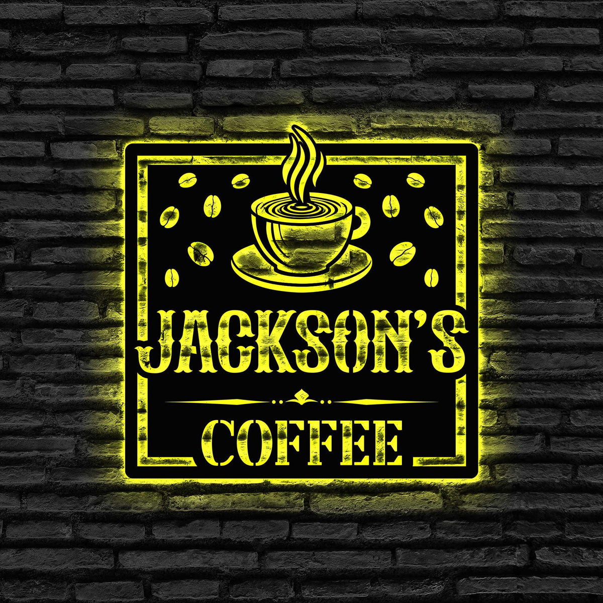 Custom Coffee Bar Metal Wall Art Led Light Personalized Coffee Lover Name Sign Patio Housewarming Christmas Home Decor