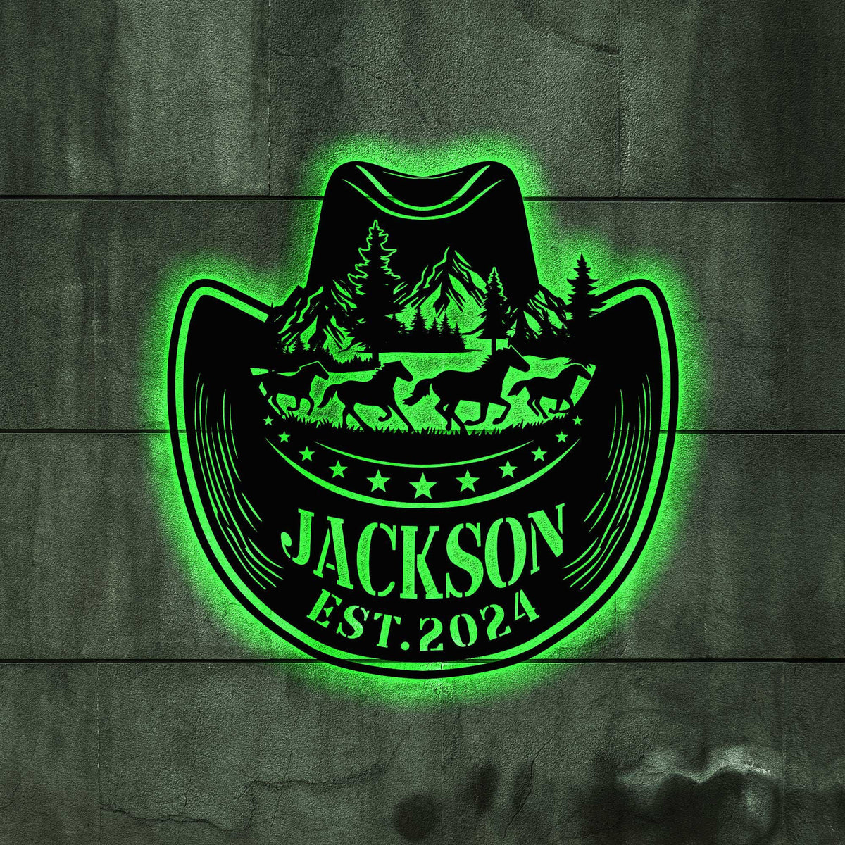 Custom Cowboy Hat With Horses Metal Led Sign Cowboy Hat Metal Name Sign Personalized Cowboy Name Sign Cowboy Gift Western Gift