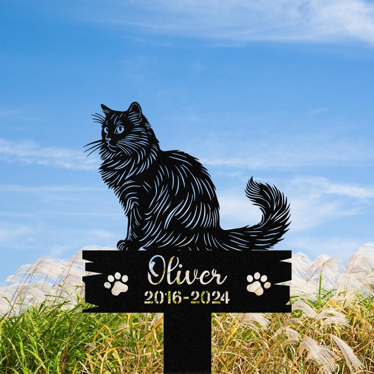 Personalized Metal Cat Grave Marker Cat Memorial Stake With Flowers Custom Cat Cemetery Stake Cat Garden Stake Loss Of Cat