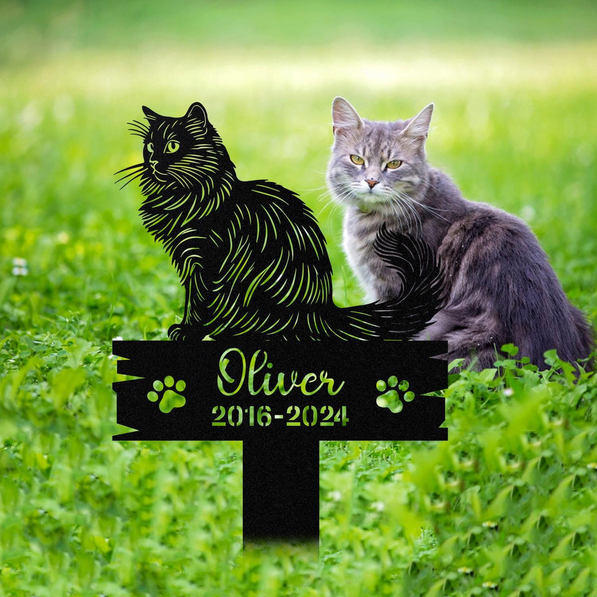 Personalized Metal Cat Grave Marker Cat Memorial Stake With Flowers Custom Cat Cemetery Stake Cat Garden Stake Loss Of Cat