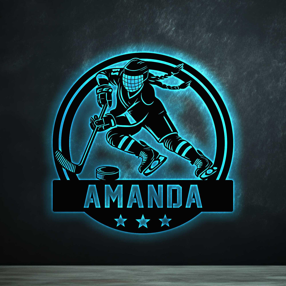 Personalized Ice Hockey Metal Wall Art Led Light Custom Hockey Lover Sign Man Cave Metal Decor Hockey Lover Gift