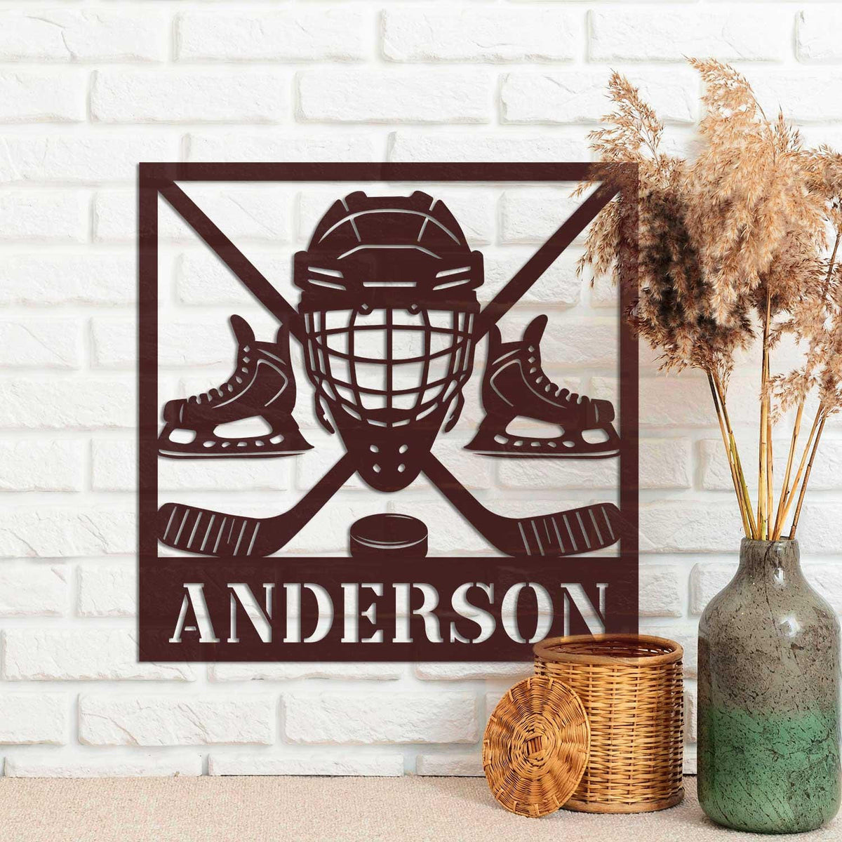 Personalized Hockey Metal Sign With Led Light Hockey Stick Metal Wall Art Hockey Player Name Sign Bedroom Decor Gift For Hockey Player
