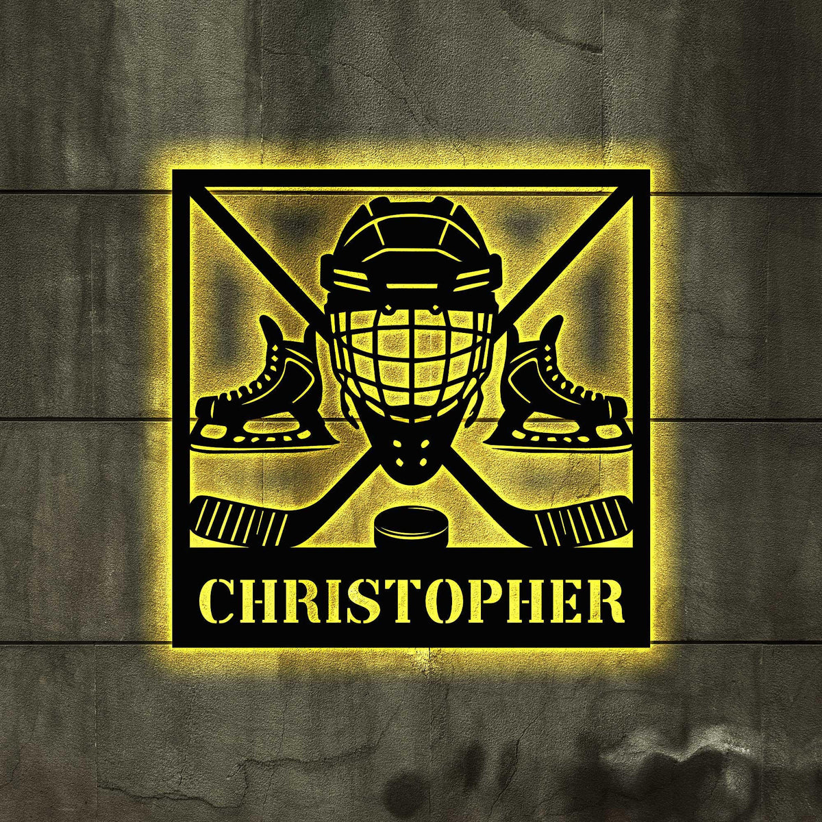 Personalized Hockey Metal Sign With Led Light Hockey Stick Metal Wall Art Hockey Player Name Sign Bedroom Decor Gift For Hockey Player