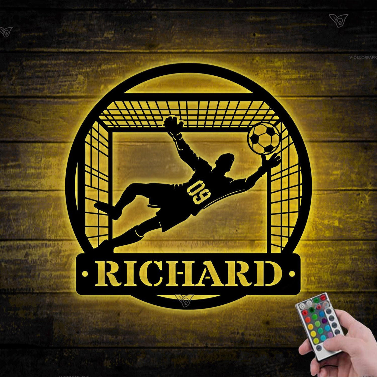 Custom Male Soccer Player Metal Sign Led Lights Personalized Boy Football Goalkeeper Name Sign Home Decor Football Goalkeeper Lover Gift