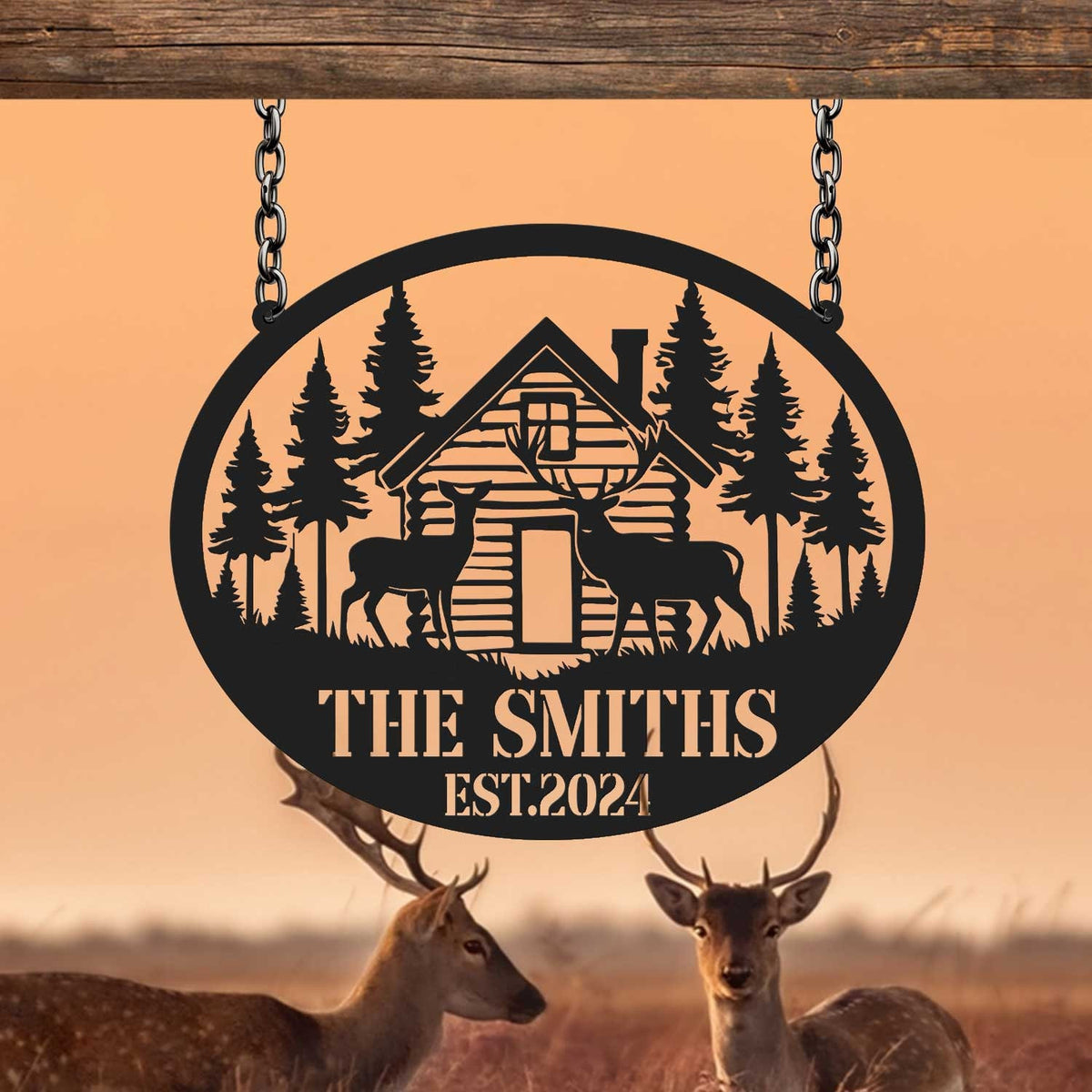 Personalized Cabin Sign With Deers Custom Family Name Sign Last Name Sign Deer Hunting Sign Cottage Decor Cabin Decor