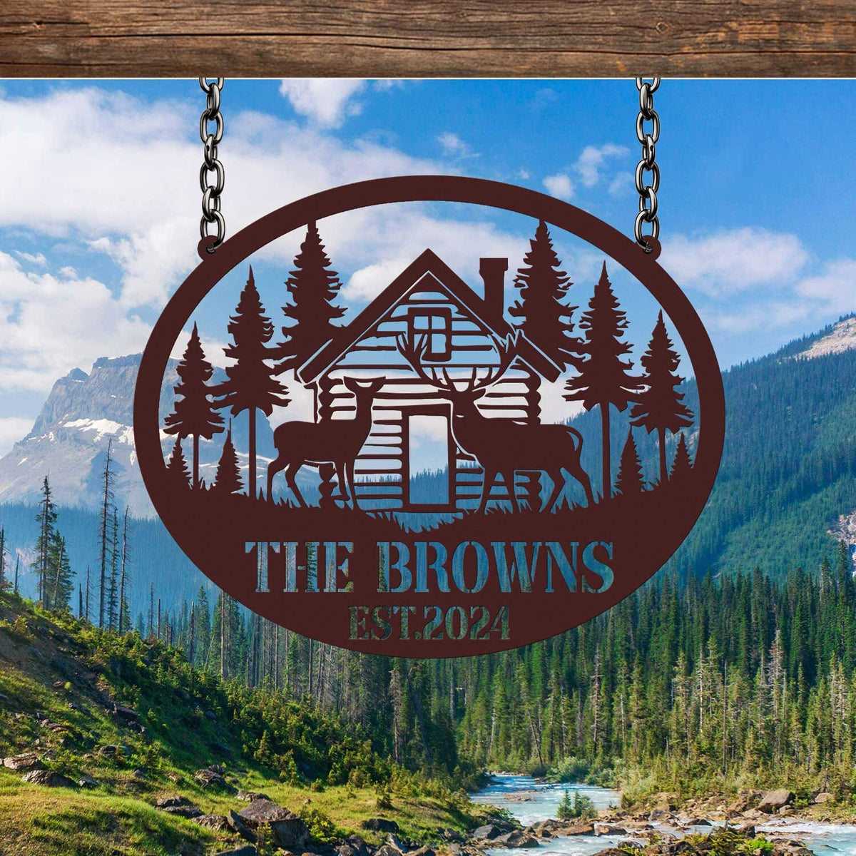 Personalized Cabin Sign With Deers Custom Family Name Sign Last Name Sign Deer Hunting Sign Cottage Decor Cabin Decor