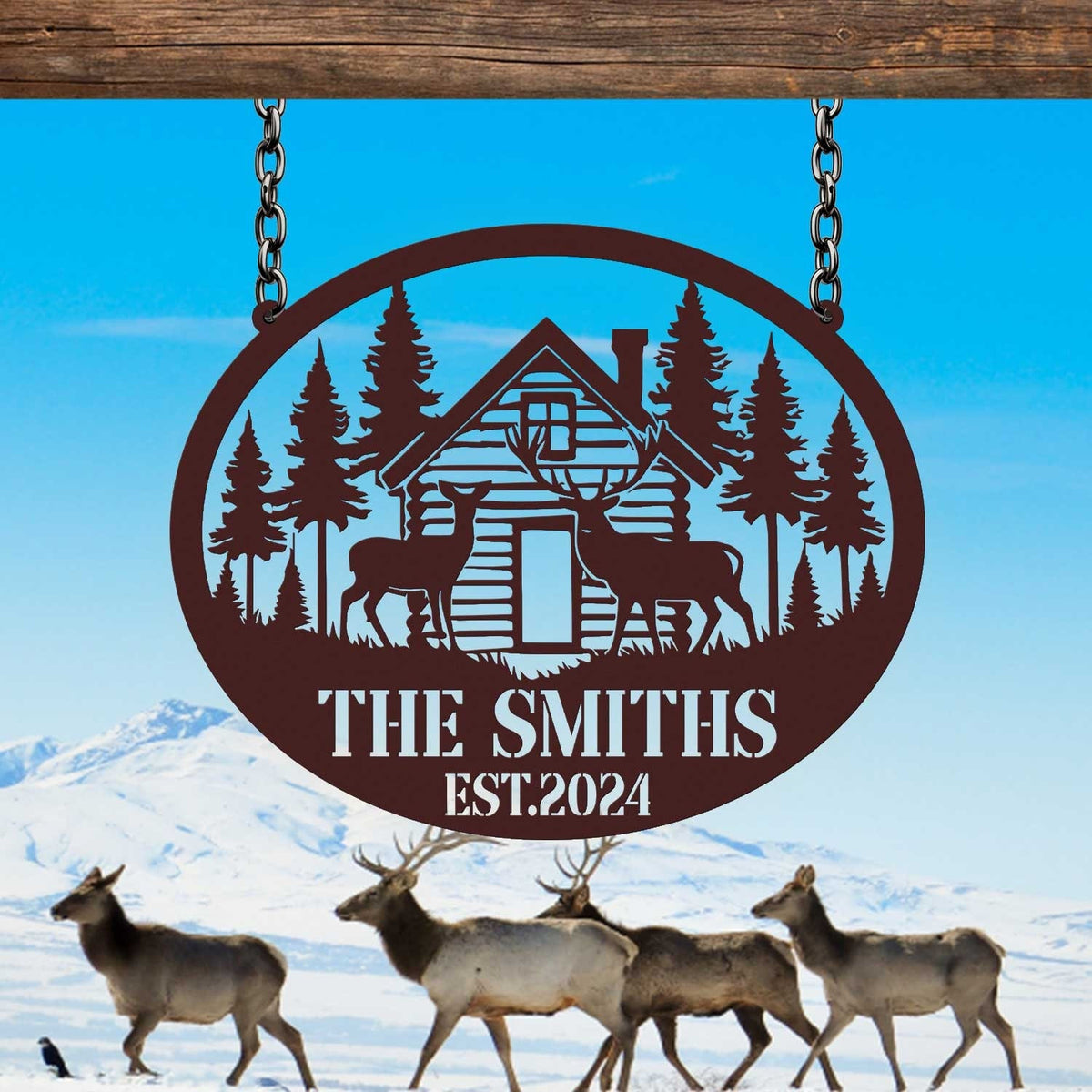 Personalized Cabin Sign With Deers Custom Family Name Sign Last Name Sign Deer Hunting Sign Cottage Decor Cabin Decor