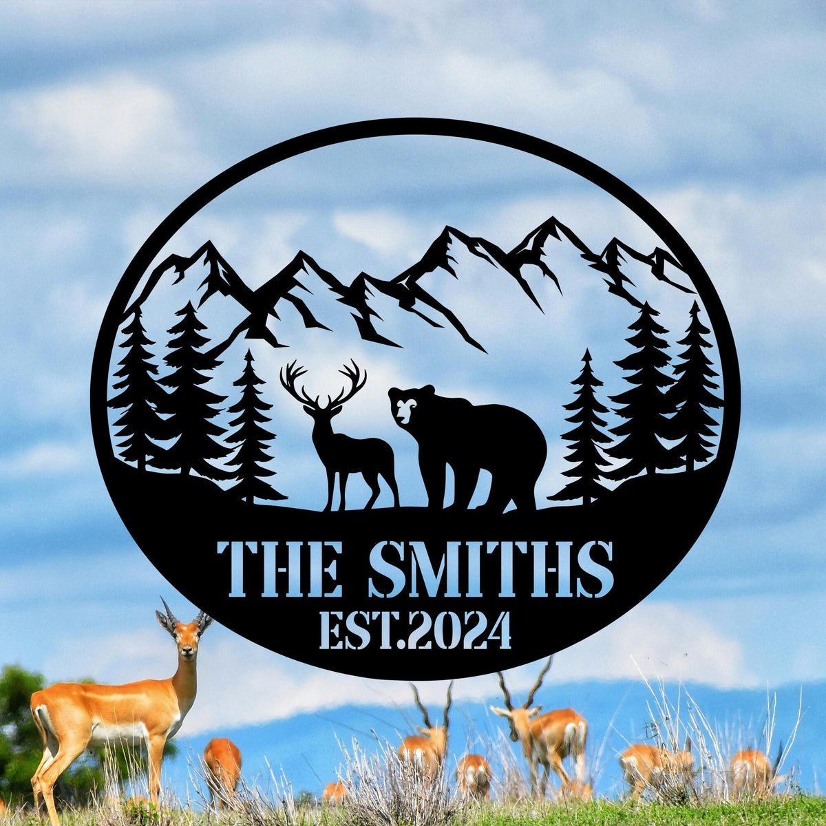 Personalized Deer And Bear Cabin Sign Custom Family Name Sign Last Name Sign Deer Hunting Sign Cottage Decor Cabin Decor