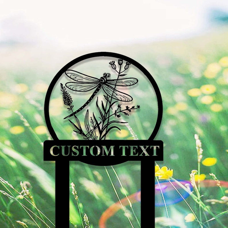 Custom Dragonfly Garden Sign, Metal Dragonfly Garden Stake, Personalized Gardening Sign, Sign for Flower Beds, Outdoor Yard Garden Decor
