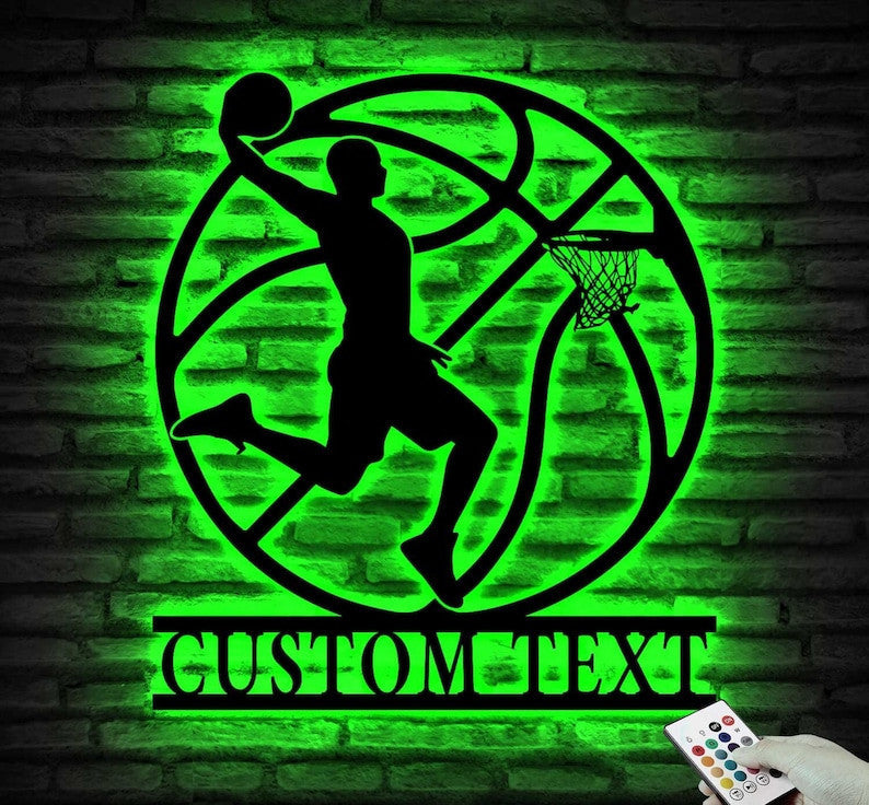 Custom Basketball Metal Wall Art LED Light, Personalized Player Lover Sign Home Decor, Ideal for Home Decor & Gift, Basketball Man Gift