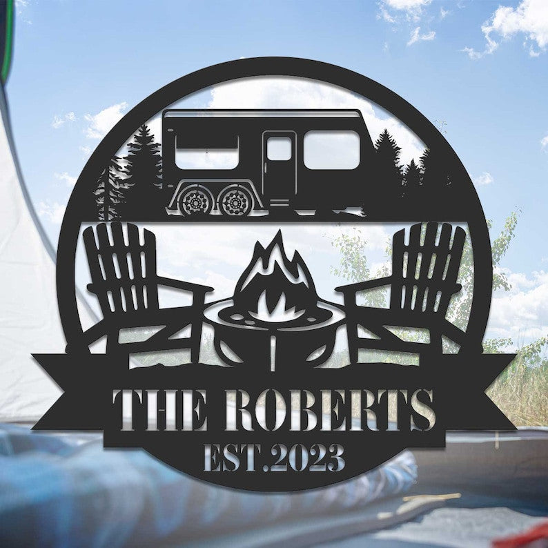 Personalized RV Trailer Metal Sign, Custom Camping Name Metal Wall Art For Campsite Decor, Happy Campers Sign, Camper Gift, Camping Sign