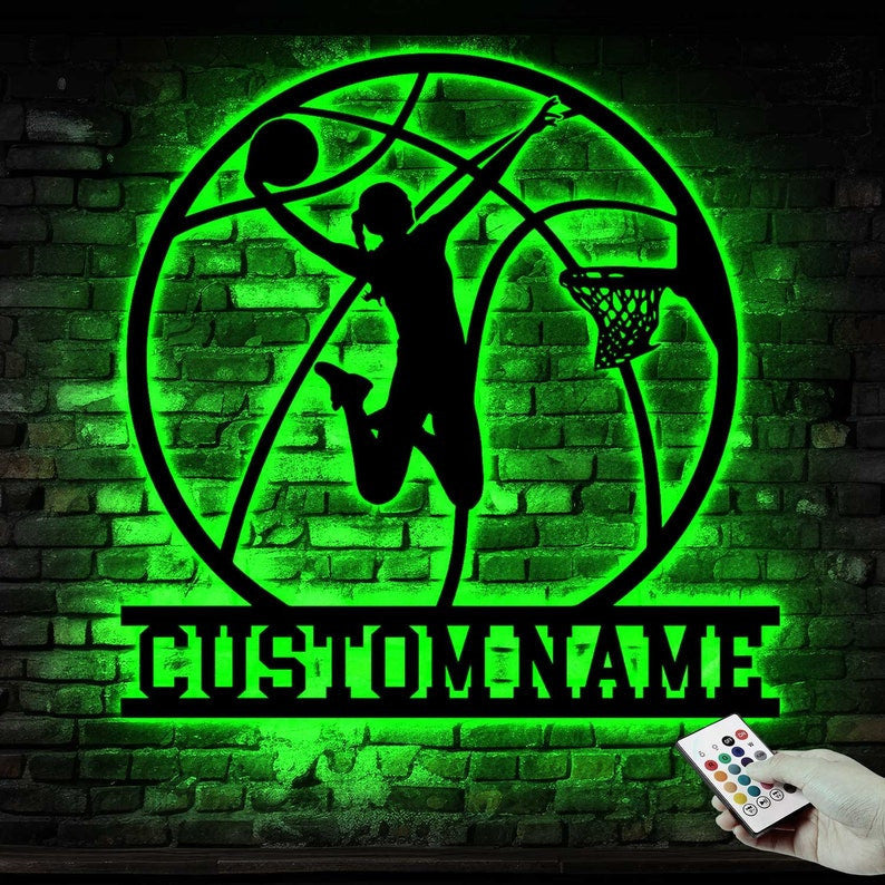 Custom Basketball Metal Wall with Led Light, Female Basketball, Basketball Lover, Unique Gift, Wall Hanging, Game Room Decor, Gift For Her