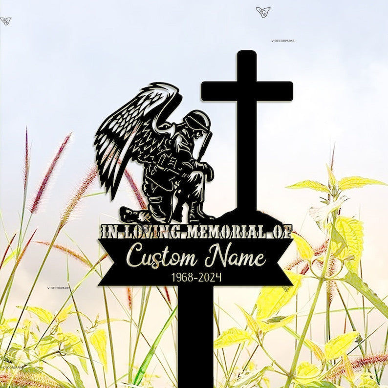 Custom Veteran Fallen Soldier Memorial Stake, Personalized Metal Stake, Sympathy Sign, Grave Marker, Remembrance Stake, USA Veteran Loss