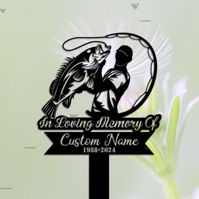 Personalized Bass Fishing Fisherman Memorial Stake, Metal Stake, Sympathy Sign, Grave Marker, Remembrance Stake, Dad Gift, Dad loss, Hunting