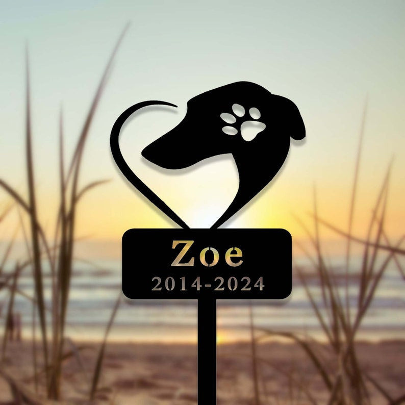 Custom Metal Greyhound Memorial Stake, Greyhound Grave Marker, Personalized Dog Loss Gift, Garden Stake for Loss of Dog, Greyhound Garden Decor