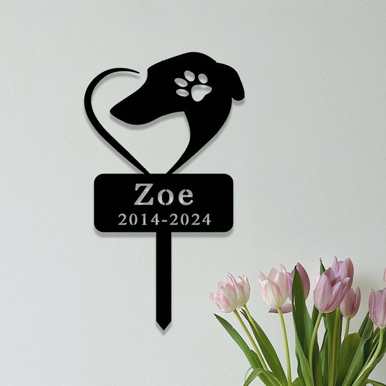 Custom Metal Greyhound Memorial Stake, Greyhound Grave Marker, Personalized Dog Loss Gift, Garden Stake for Loss of Dog, Greyhound Garden Decor