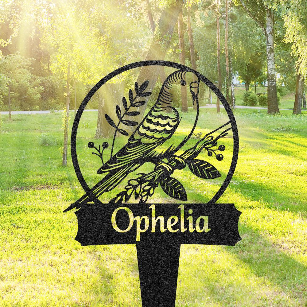 Personalized Budgie Bird Memorial Stake Rabbit Grave Marker With Flowers Custom Pet Cemetery Metal Stake Bird Garden Decor Loss Of Pet