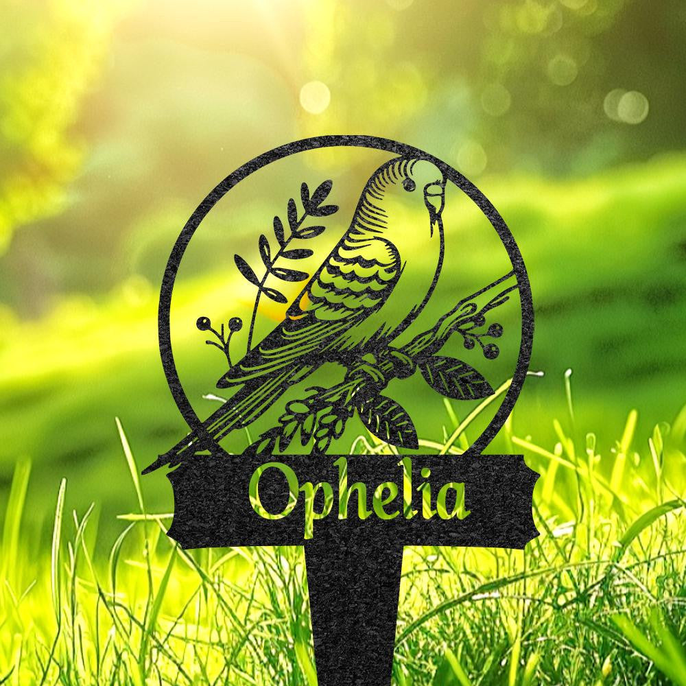 Personalized Budgie Bird Memorial Stake Rabbit Grave Marker With Flowers Custom Pet Cemetery Metal Stake Bird Garden Decor Loss Of Pet