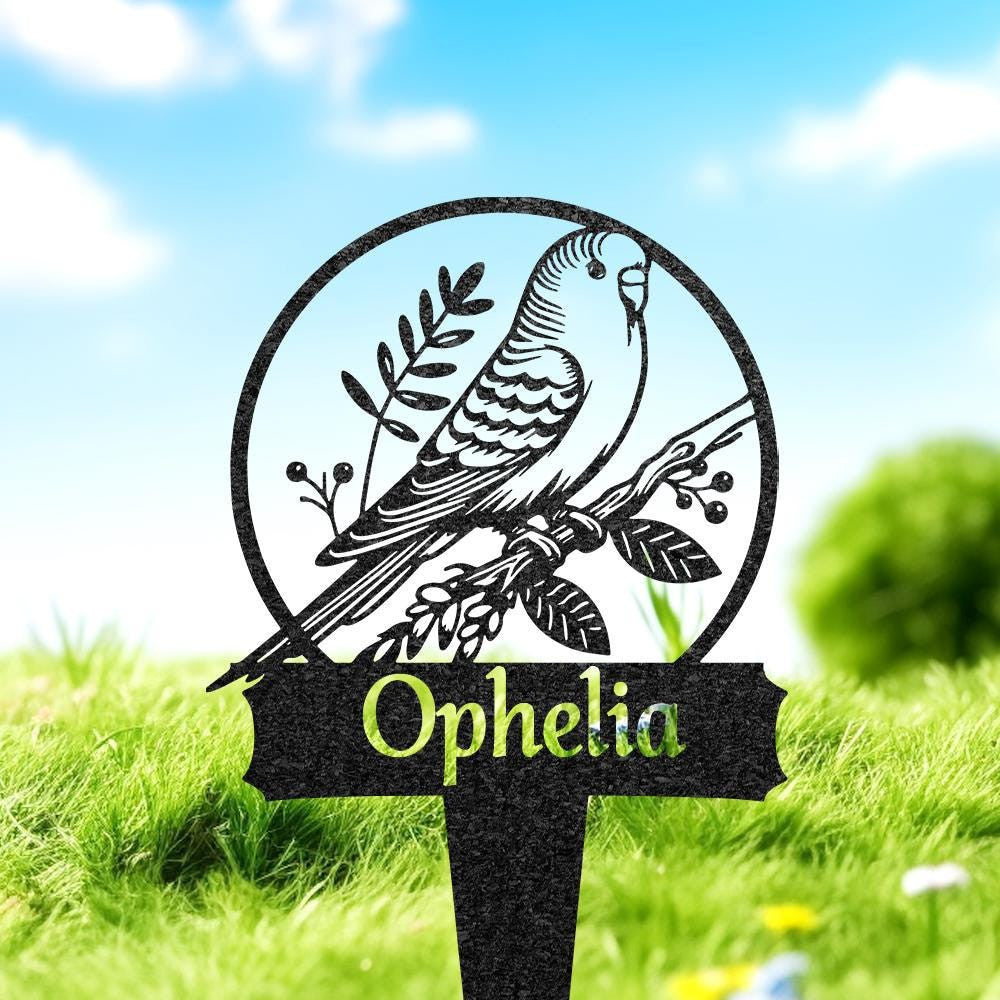 Personalized Budgie Bird Memorial Stake Rabbit Grave Marker With Flowers Custom Pet Cemetery Metal Stake Bird Garden Decor Loss Of Pet