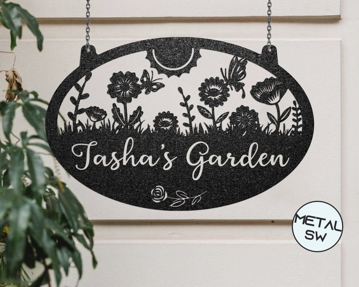 Custom Hanging Garden Sign Personalized Gardenname Sign Beautiful Garden Sign Plaque Outdoor Garden Gift Memorial Garden Sign Metal Sign