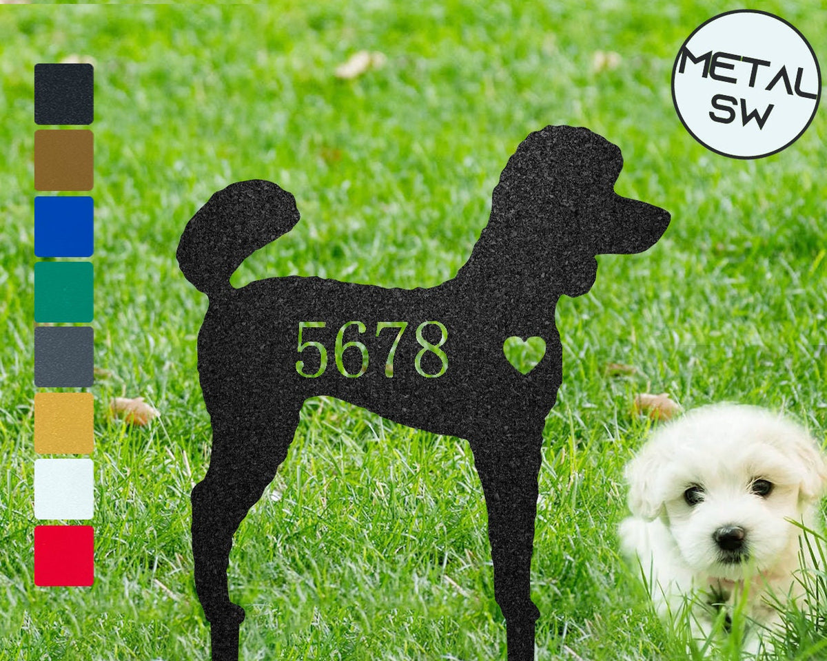 Metal Poodle Art House Number Sign Poodle Name Sign Personalized Dog Silhouette Stakes Or Wall Hanger Address Sign Poodle Memorial Gift