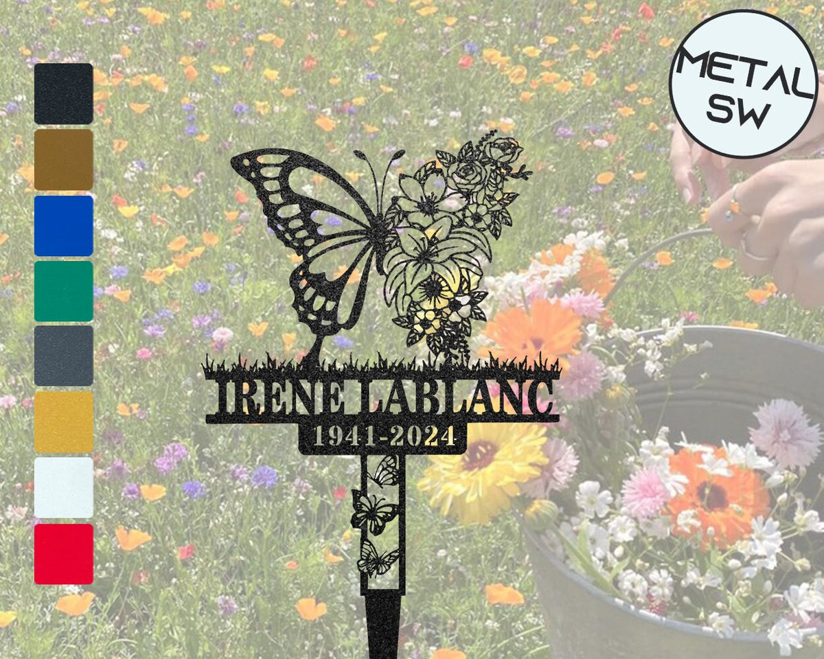 Custom Memorial Plaque Butterfly Stake Personalized Butterfly Metal Stake Sympathy Gift Grave Marker In Loving Memory Of Momgrandma