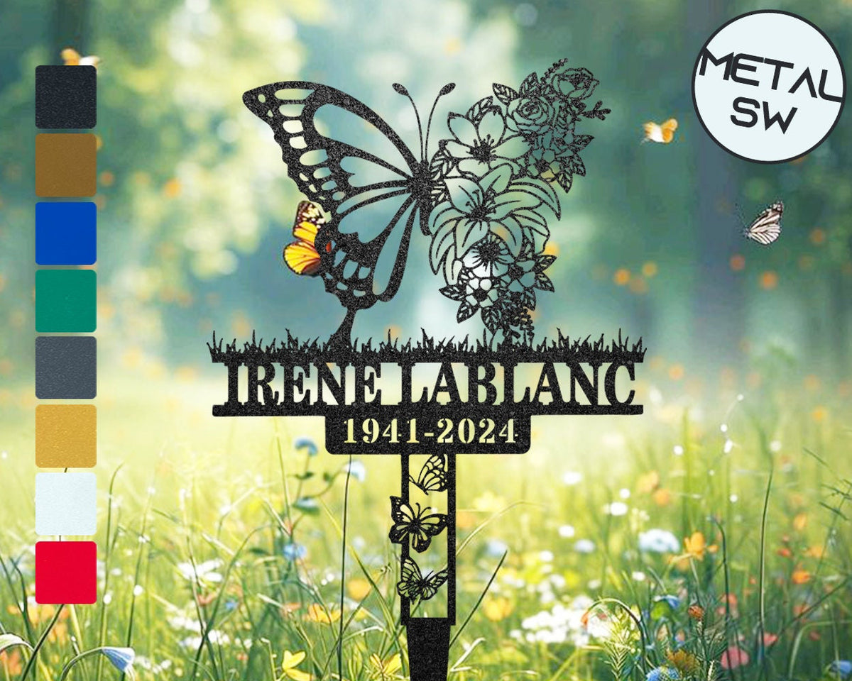 Custom Memorial Plaque Butterfly Stake Personalized Butterfly Metal Stake Sympathy Gift Grave Marker In Loving Memory Of Momgrandma