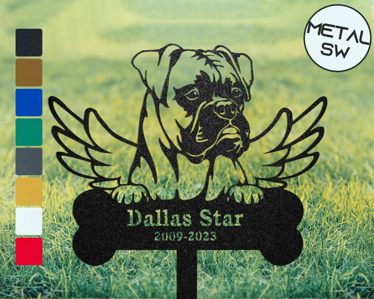 In Loving Memory Of Boxer Dog Memorial Plaque Burial Stake Boxer With Angel Wings Metal Dog Memorial Garden Stakes Dog Grave Marker