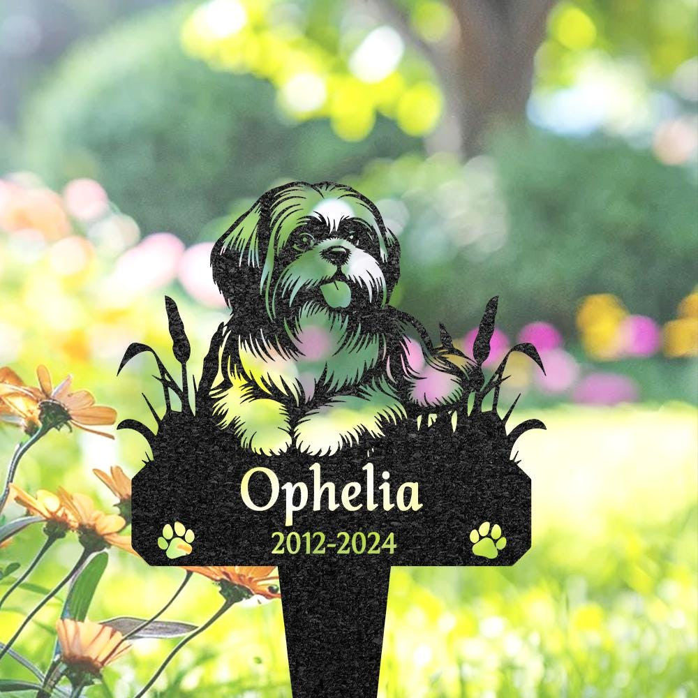 Custom Shih Tzu Memorial Burial Stake Metal Garden Sign With Dog Name Pet Loss Gift Yard Decor Pet Grave Marker Shih Tzu Lover Gift
