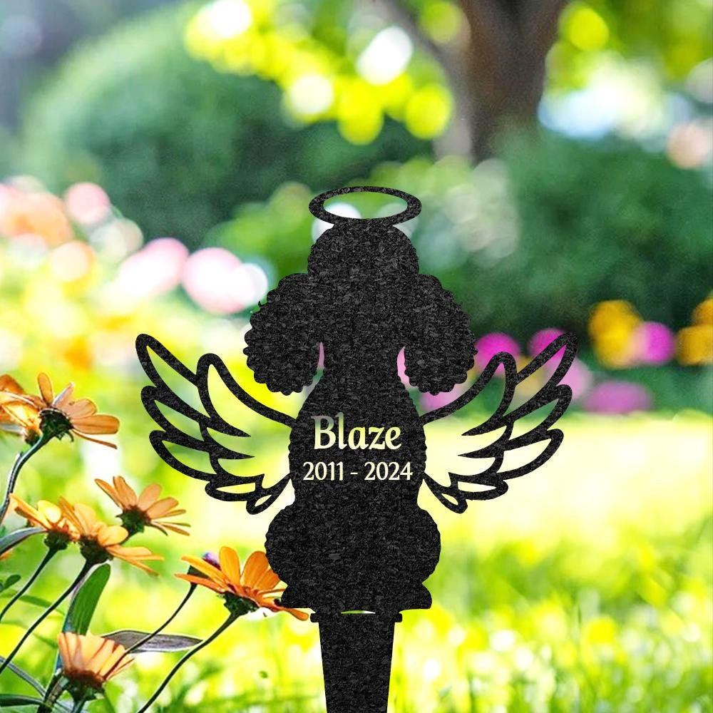 Personalized Poodles Memorial Plaques For Outdoor Custom Dog Metal Sign Yard Art Decor Pet Grave Marker With Angel Wings Pet Loss Gift