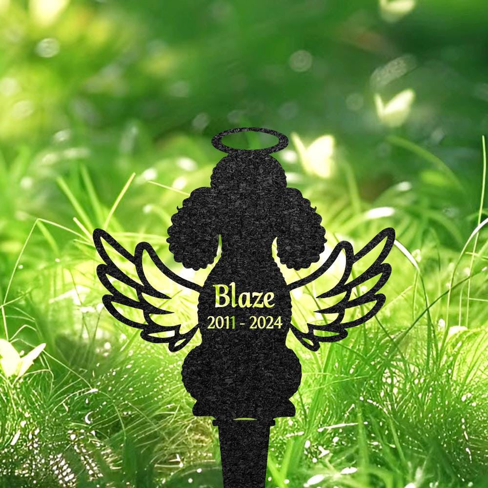 Personalized Poodles Memorial Plaques For Outdoor Custom Dog Metal Sign Yard Art Decor Pet Grave Marker With Angel Wings Pet Loss Gift