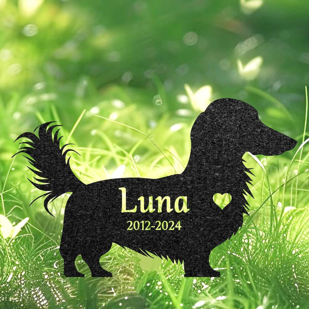 Custom Long Haired Dachshund Memorial Sculpture Dachshund Silhouette Lawn Ornament Personalized Dog Grave Marker Garden Decor Pet Loss
