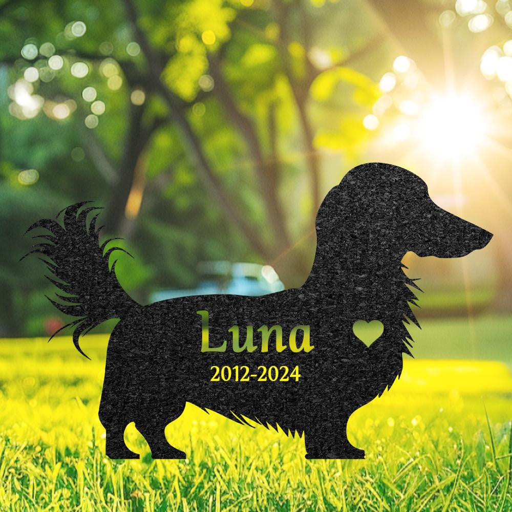 Custom Long Haired Dachshund Memorial Sculpture Dachshund Silhouette Lawn Ornament Personalized Dog Grave Marker Garden Decor Pet Loss