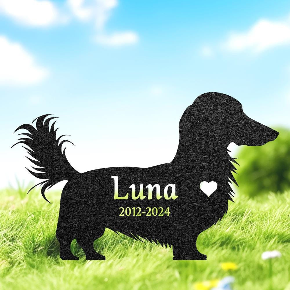 Custom Long Haired Dachshund Memorial Sculpture Dachshund Silhouette Lawn Ornament Personalized Dog Grave Marker Garden Decor Pet Loss