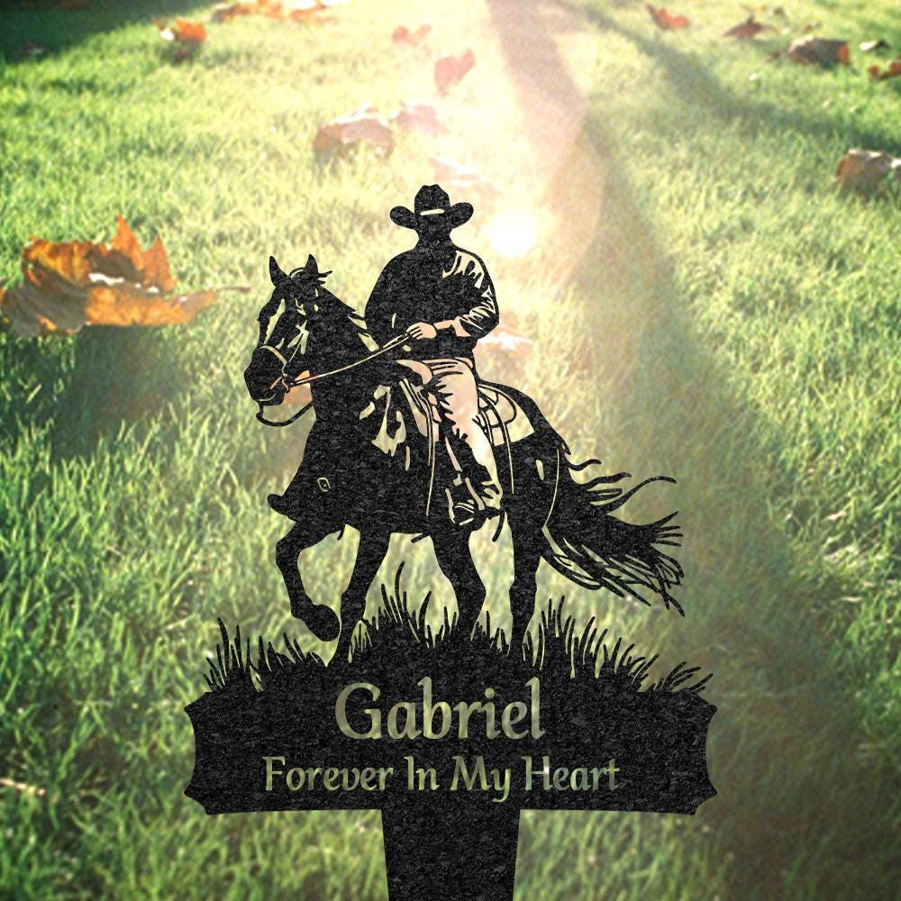 Custom Cowboy Metal Art Sign Personalized Western Cowboy Grave Marker Ranch Decor Gift For Dad Equestrian Gift Cowboy Memorial