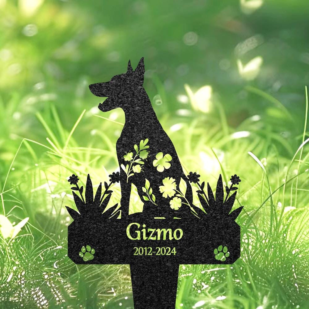 Personalized Doberman Pinscher Grave Marker Custom Dog Memorial Metal Garden Sign Pet Tombstone Outdoor Yard Decor Pet Cemetery Marker